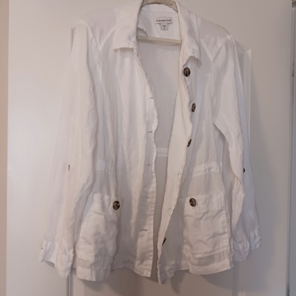 Coldwater Creek Linen Casual Chic White Jacket Drawstring - Picture 2 of 14